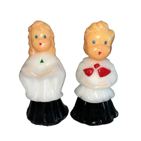 Vintage Twos Company Choir Boy Girl Wax Figurine Candle Set 5" Christmas Holiday - Picture 1 of 8